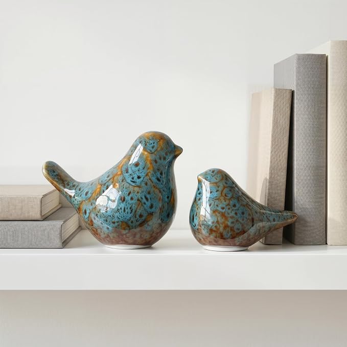 statueBird Statues, Modern Home Decor, Suitable for desks, Bookshelves, bedrooms, Living Rooms, cabinets, and Fireplace Mantel Decorations. Ceramic Animal Statues. (Blue)