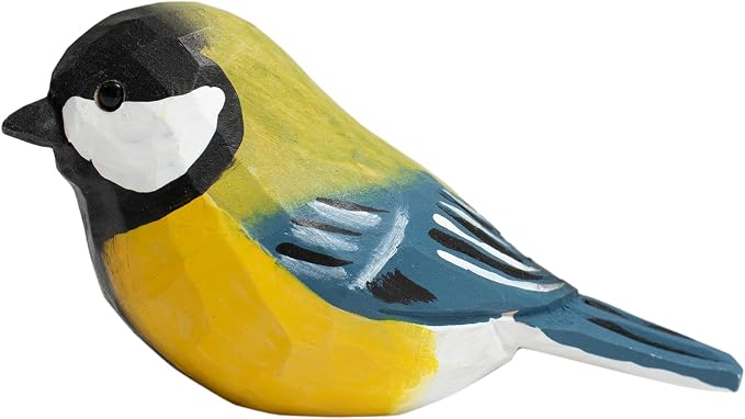 Handcrafted Wooden Eurasian Great Tit Bird Figurine, Hand-Carved Bird Statue, Decorative Bird Sculpture for Home Décor, Collectible Display Accent