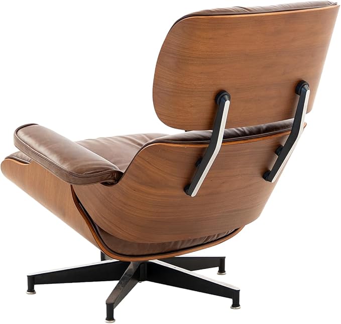 Top Grain Leather, Mid Century Chaise Lounge Chair and Ottoman, Reading Chair, Leather Accent Chair, Modern Chair, Classic Design, for Living Room Lounge Office,Retro Aged Leather, Walnut,Heightening