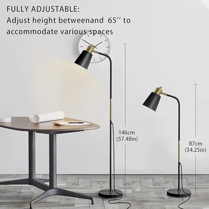 Floor Lamp, 3-Color TemperatureFloor Lamps for Living Rooms & Bedrooms, Farmhouse Reading Lamp - Standing, Adjustable Metal Heads Indoor Task Lighting for Living Room Bedroom Office (3-Color Black)