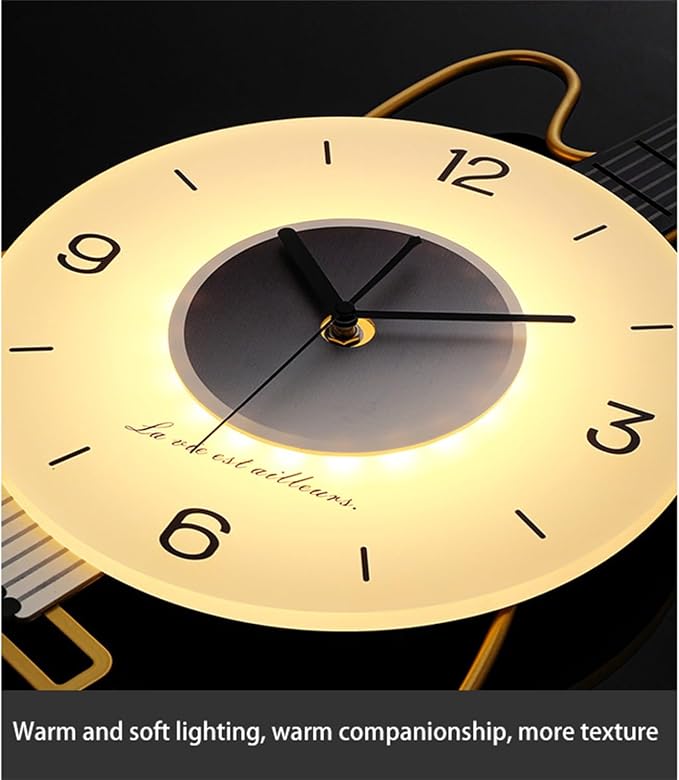 Guitar Wall Clock with Adjustable Light, Silent Clock Movement and Battery Operated, Great Decor for Music Room, Bedroom,Living Room