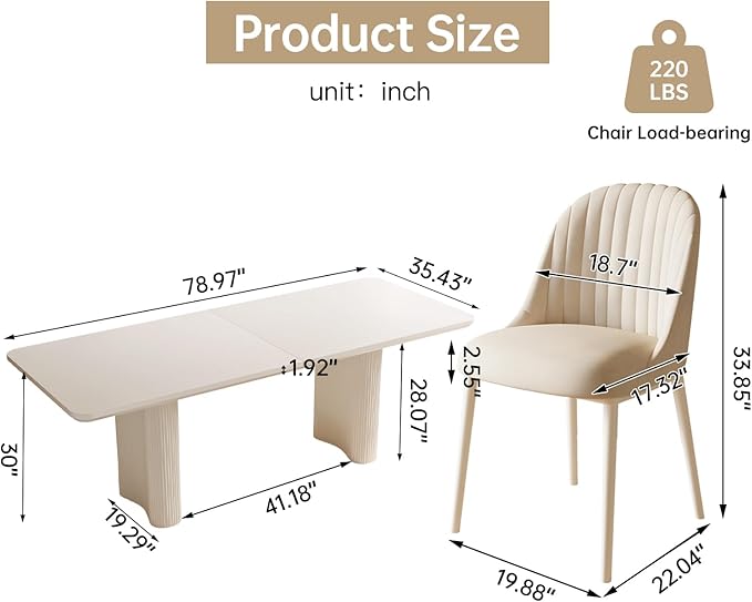 9-Piece Modern Dining Set, 78.97" Dining Table Set for 8, Rectangular Kitchen Table with 8 Chairs, White Dining Room Tables Dinner Tables for 4-8 Person