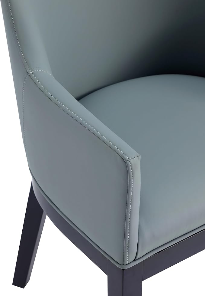 Manhattan Comfort Gansevoort Modern Faux Leather Dining Chair with Arms, Leatherette Upholstery on Solid Beech Wood Frame, Accent Furniture for Kitchen Table or Office, Set of 2, Pewter