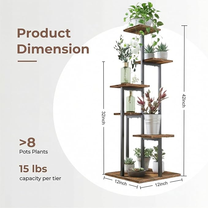 5 Tier Plant Stand Indoor, Tiered Plant Stands for Indoor Plants Multiple, Corner Flower Stand for Living Room, Multi-Layer Vintage Design Plant Shelf
