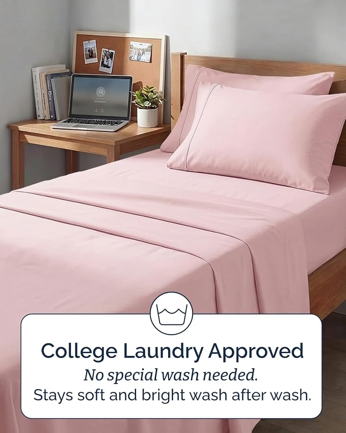 Extra Deep Twin XL Sheet Set - 4 Piece College Dorm Bed Sheets Set with Extra Deep Pockets - Ultra-Soft, Comfy & Breathable Bedding for Women, Men, Kids & Teens - Wrinkle & Fade Resistant - Baby Pink