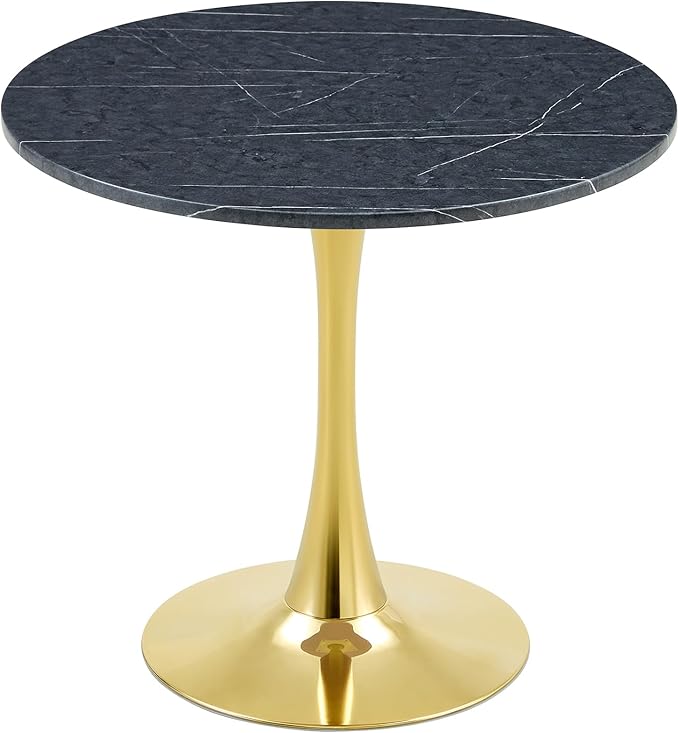 31.5 Inch Small Round Dining Table for 2-4 Person, Circle Tulip Table with Faux Marble MDF Top and Gold Metal Base,Mid Century Modern Bistro Table for Kitchen, Small Places,Living Room, Cafe