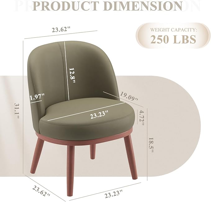 Accent Chair Mid-Century Modern Chair PU Leather Upholstered Armless Chair Set of 1, Suitable for Living Room, Bedroom, Balcony,Olive Green