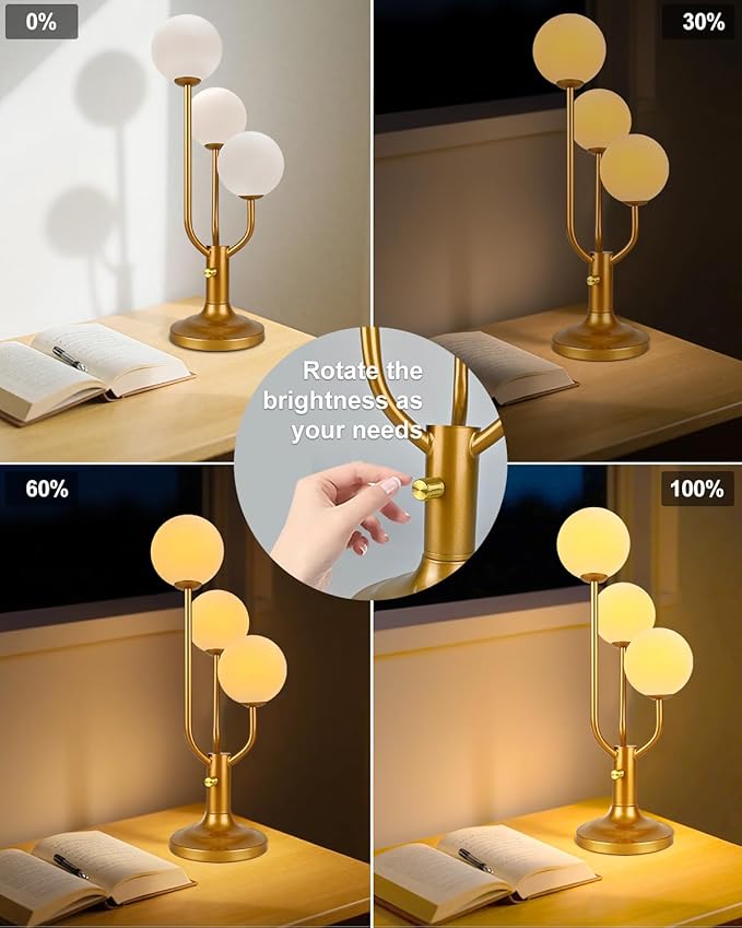 Lightdot Modern Gold Globe Table Lamp Dimmable Mid Century 3-Light Desk Lamp 3000K Warmwhite Nightstand Lamp for Bedroom Bedside End Table(G9 Bulb Included)