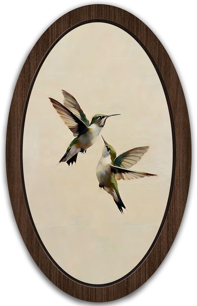 UYIKG Vintage Hummingbird Oval Wall Art,Rustic Farmhouse Cottagecore Oil Painting Hummingbird Oval Wall Decor,Farmhouse Country Wooden Framed Decor for Home Bedroom Living Room 9x14.6 in