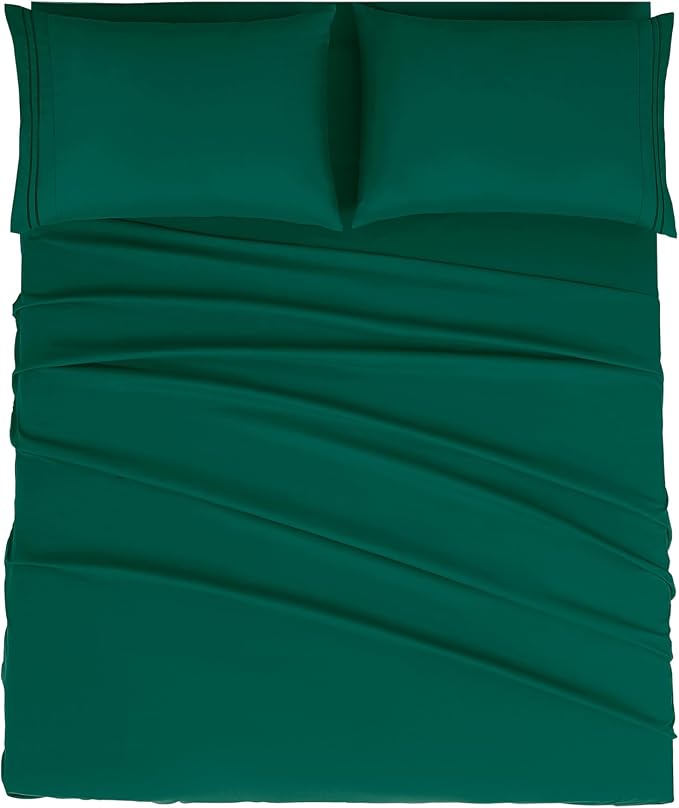 Mejoroom Queen Size Sheet Set - Hotel Luxury 1800 Bedding Sheets & Pillowcases - Deep Pocket Fitted Sheet, Soft, Breathable, Wrinkle & Fade Resistant - 4 Piece (Queen,Emerald Green)