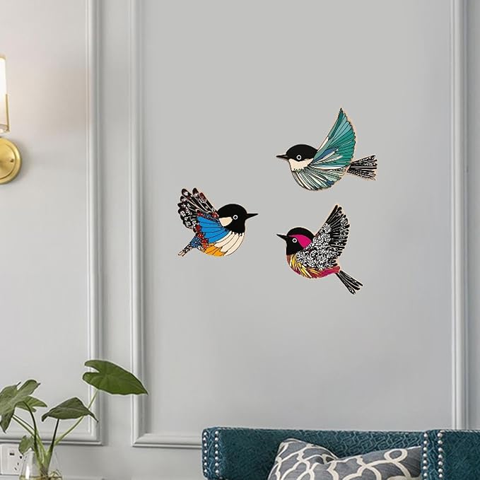 Qianly 3X Wooden Bird Wall Art,Wooden Sign Background Wall Hanging Signs Wood Flying Birds Wall Decors for Living Room,Housewarming