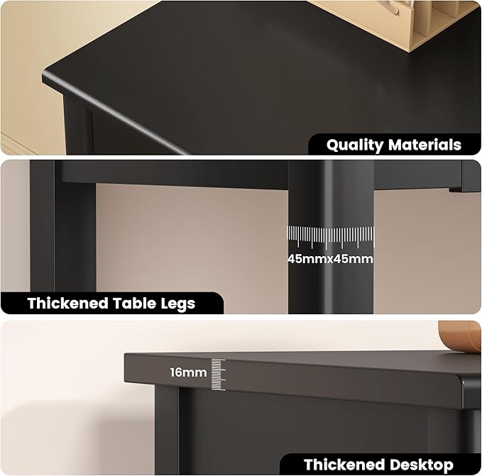 Solid Wood Desk with Drawers - 39 x 16 Inch Simple Narrow Desks, Modern Computer Desks, Rubber Wood Study Table, Small Writing Desk for Bedroom|Small Spaces - Black