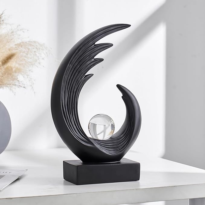 Modern Abstract Art Sculptures, Gold Entryway Table Accents, Black Shelf Decor Accents, Abstract Art Resin Sculpture for Dining Room, Office & Coffee Table – Centerpiece Fireplace Decor (Black)