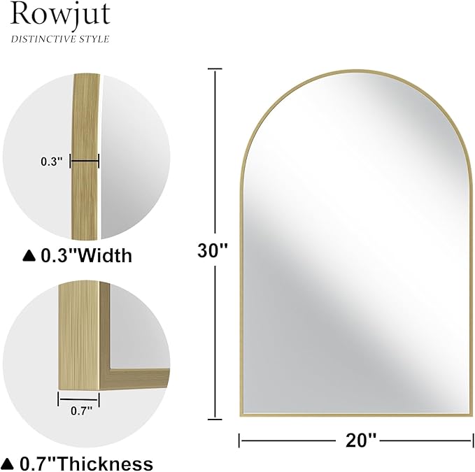 Gold Arched Bathroom Mirror for Wall-30"X20" Wall Mirror for Living Room, Bedroom, Bathroom, Dressing Room Hanging Vanity Mirror for Wall Decoration