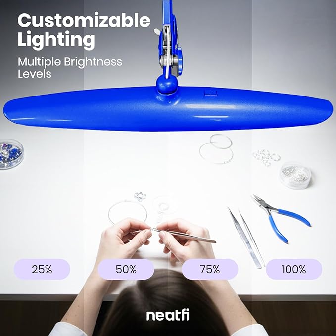 Neatfi XL Nail Desk Lamp with Clamp, 2200 Lumens, 20-Inch Wide Head, Dimmable 4 Levels, 6500K, LED Task Light for Manicure Table, Crafts, Workbench, Office (Non-CCT, Sapphire Blue)