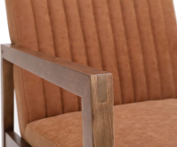 VESCASA Upholstered Faux Leather Rocking Chairs with Channel-Tufted Back, Mid-Century Modern Comfy Rockers with Black Walnut Wood Frame for Nursery Living Bedroom Indoor, Set of 2, Burnt Orange