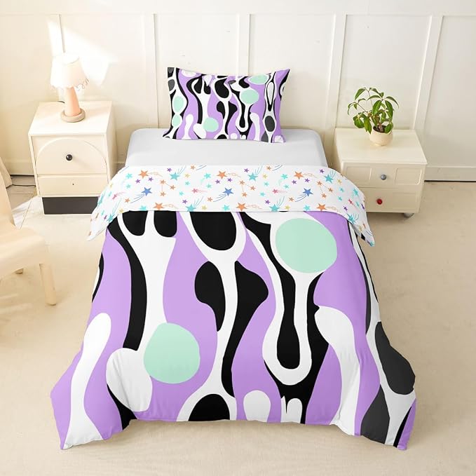 Erosebridal Organic Geometric Duvet Cover Set Modern Abstract Girl Toddler Bedding Set for Young Boys Retro Mid Century Comforter Cover Modern Fluid Art Irregular Circles Bed Sets,Lavender Mint Green