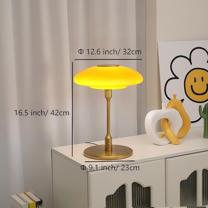 Table Lamp, Metal and Glass Modern Bedside Lamp, Decorative Table Light, Table Lamp for Living Room Bedroom Study Room, 12.6 * 16.5 Inch, Gold & Orange