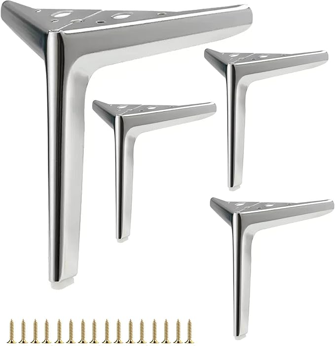 9.8 inch/25cm Shiny Silver Metal Furniture Legs Set of 4, Easy Screw-in Installation, Suitable for Sofas, Dresser, Cabinets & More