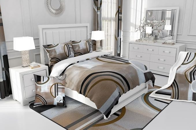 Erosebridal Brown Grey Duvet Cover,Geometric Swirls Comforter Cover for Kids Boys Girls Teens,Ombre Gradient Bedding,Modern Circular Stripes Quilt Cover,Abstract Art Bedspread Cover with Zipper,Twin