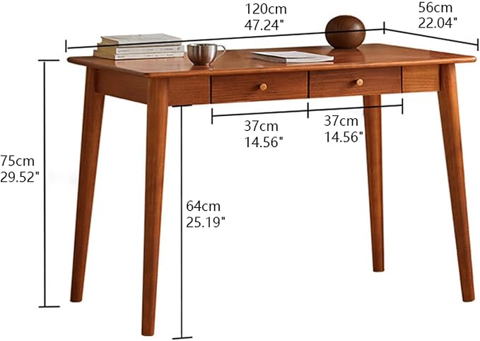 Mid Century Modern Desk, Wood Home Office Computer Desk with 2-Drawers, Vintage Writing Desk Workstation for Study, Bedroom(47.2 inch, Cherry)