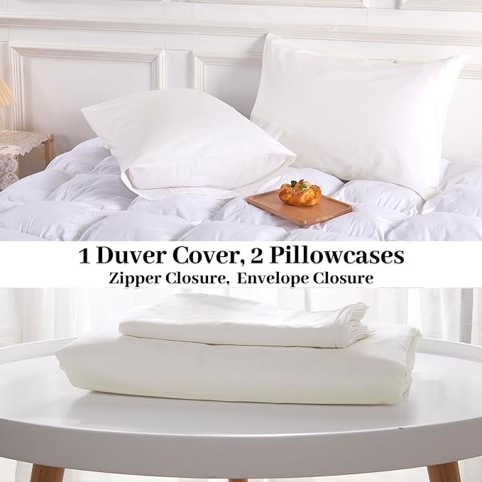 NEXHOME PRO Cotton Duvet Cover Set King Size Linen Feel White Organic Natural 100% Washed Cotton Duvet Cover Set 3 Pieces Bedding Set with Zipper Closure, Lightweight and Breathable (No Comforter)