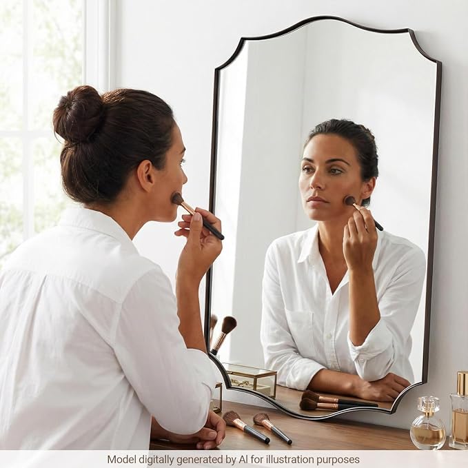 ANDY STAR Brushed Bronze Mirror, 24"x36" Bronze Rectangle Mirror, Bathroom Mirror with Anti-Rust Stainless Steel Metal Frame, Stunning Curved Design Ideal for Home Remodel