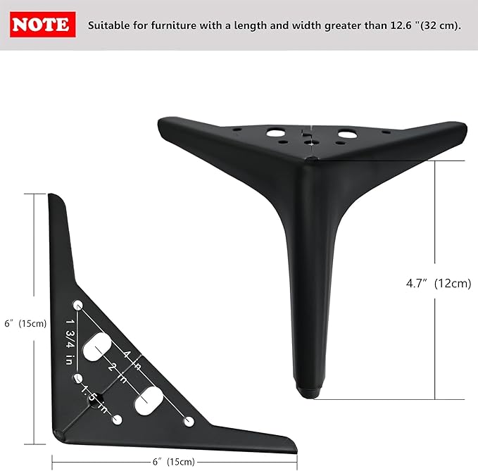 4 3/4 inch/12cm Matte Black Metal Furniture Legs Set of 8, DIY Replacement for Short Cabinet Legs, Sofa Legs, Small Dresser Legs