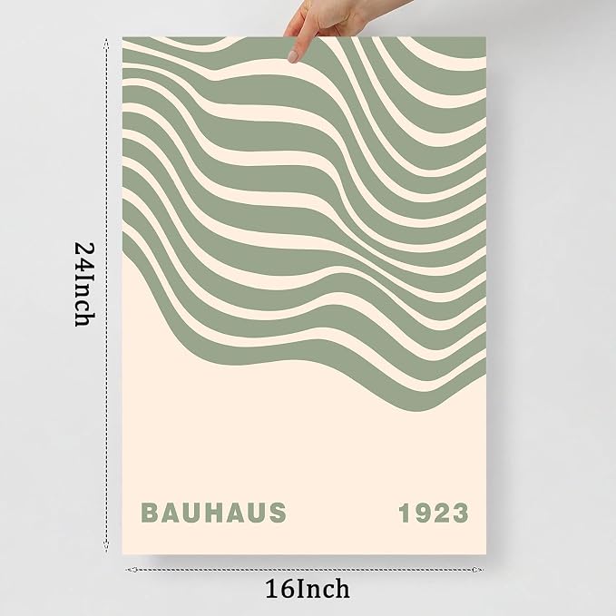 Geometric Line Wall Art Bauhaus 1923 Poster Sage Green Abstract Paintings Mid Century Modern Artwork Bauhaus Exhibition Poster Abstract Shape Prints Boho Modern Picture for Livingroom 16x24in Unframed