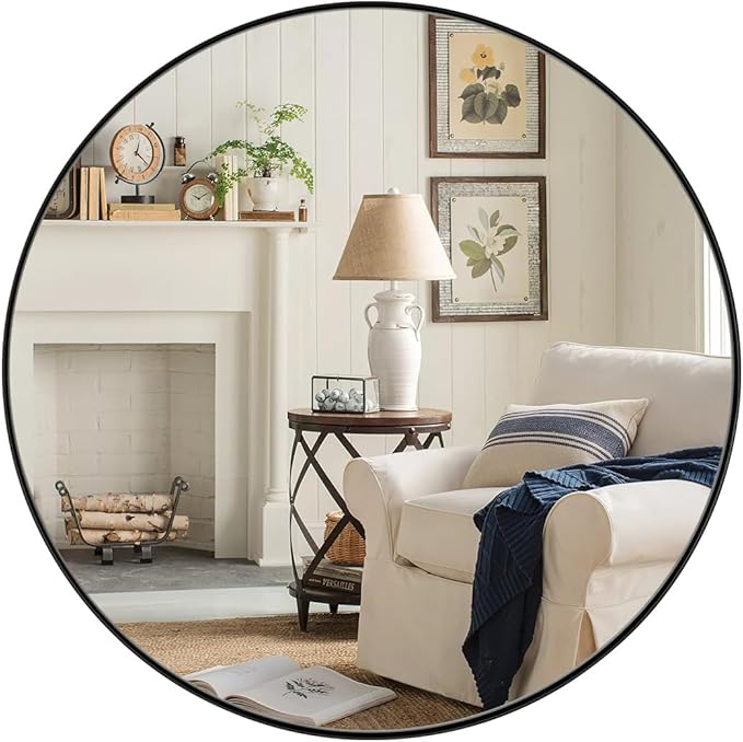 ANDY STAR Round Bathroom Mirror, Round Black Mirror 32 inch, Matte Black Circle Mirror with Anti-Rust Stainless Steel Metal Frame, Modern Vanity Mirror Wall Mount, Easy to Install
