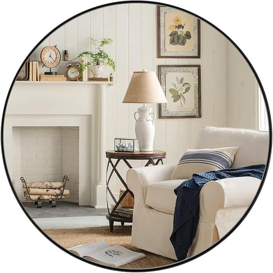 ANDY STAR Round Bathroom Mirror, Round Black Mirror 32 inch, Matte Black Circle Mirror with Anti-Rust Stainless Steel Metal Frame, Modern Vanity Mirror Wall Mount, Easy to Install