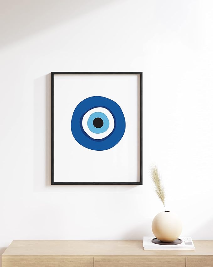 HAUS AND HUES Evil Eye Decor - Navy Blue Wall Art, Evil Eye Wall Decor, Mykonos Artwork, Evil Eyes Print, Big Eyes Painting Prints, Evil Eye Posters For Wall Art Aesthetic (12x16, Framed Black)