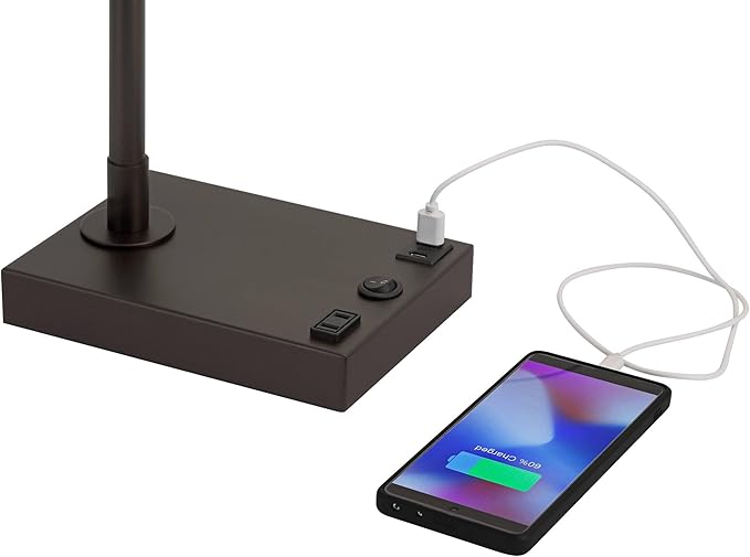 360 Lighting Harris 25 1/2" High Pharmacy Modern Desk Lamp with USB Charging Ports A+C and AC Power Outlet Brown Bronze Finish Metal Shade Home Office Living Room Bedroom Bedside Nightstand House