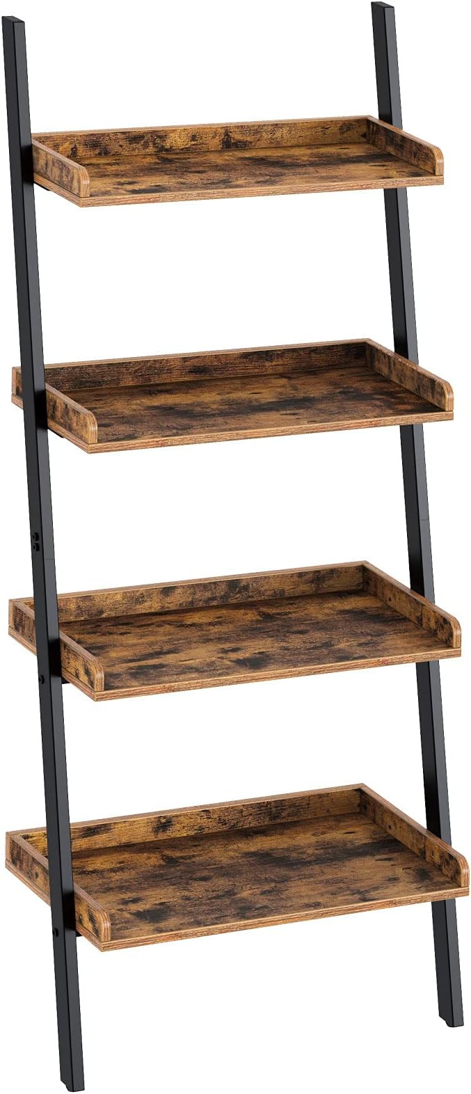 Rolanstar Bookshelf 4-Tier, Open Wall Mount Ladder Bookshelf, 71.8’’H Industrial Etagere Bookcase, Freestanding Bathroom Storage Rack Plant Stand for Living Room, Bedroom, Office, Rustic Brown