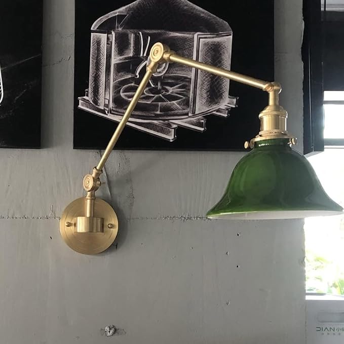 l Light Retro Style l nces Antique Brass Adjustable l Lamp Swing Arm l Light with Switch and Plug in Cord, Glass Shade E27 Reading Lamp for Indoor Bedside Bedroom ng Room (Color : W