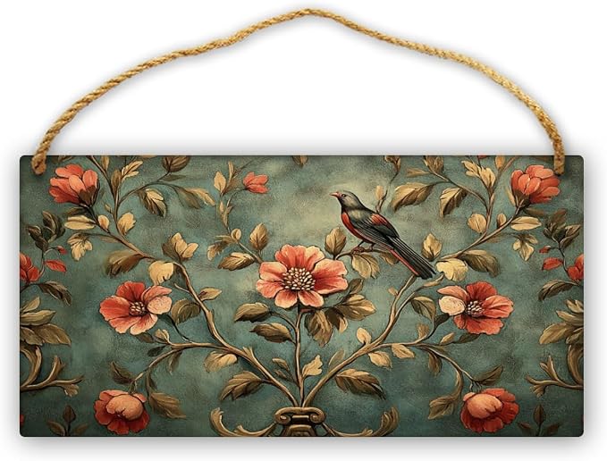 Vintage Floral Wooden Art, Classic Bird-Inspired 12x6 Inch Wall Decor, Perfect for Home Styling Fans & Traditional Home Aesthetics
