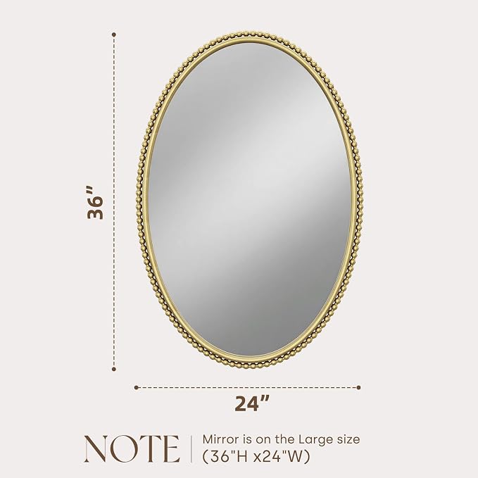 Uniclinens Vintage Wall Mirror Decor - Large Gold Oval Beaded Mirror Decor,Ideal Metal Frame Mirror for Entryway, Fireplace, Living Room, Hallway, Bathroom,24"X36"