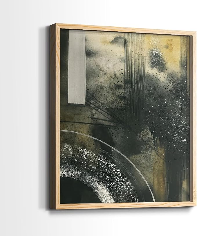 Renditions Gallery Set of 2 Peel & Stick Framed Prints, Moody Abstract Wall Art, Circular and Splattered Effects Wall Decor, Re-Stickable - Ready to Hang - 16"x20" - NATURAL WOOD Frame LT588
