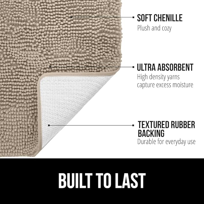 GORILLA GRIP Bath Rug Mat, Thick Soft Absorbent Chenille, Quick Dry Microfiber Mats, Rubber Backing Washable Shower Floor Rugs, US Designed Bathroom Bathmat Home Decor Accessories, 24x17, Gray Beige