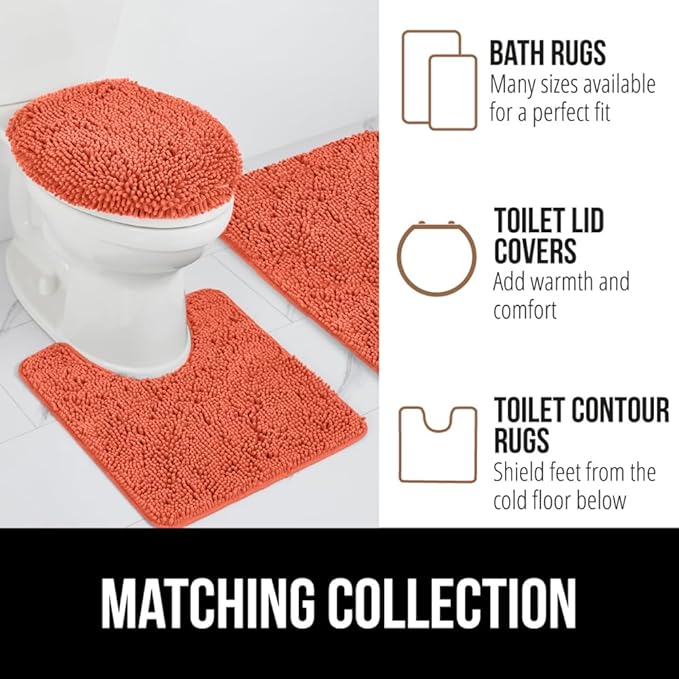GORILLA GRIP Bath Rug Mat 30x20, Thick Soft Absorbent Chenille, Quick Dry Microfiber Mats, Rubber Backing Washable Shower Floor Rugs, US Designed Bathroom Bathmat Home Decor Accessories, Coral