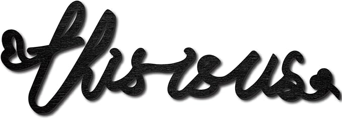 CREATCABIN This Is Us Word Sculpture Wood Sign Wooden Laser Cutout Unfinished Slices Wood Letter Wall Sign Ornaments Art for Crafts DIY Personalized Front Door Kitchen Home Wall Decor 11.8x4Inch-Black