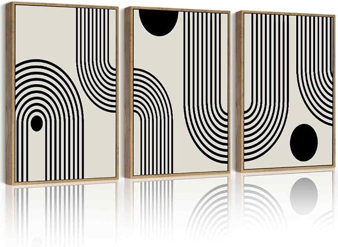Drsoum Black Abstract Wall Art Framed Minimalist Bohemian Wall Decor Geometric Lines Artwork Hallway Bedroom Prints Ready to Hang 11x14in Natural Framed