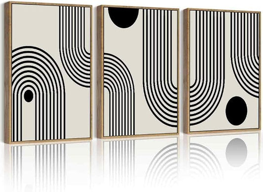 Drsoum Black Abstract Wall Art Framed Minimalist Bohemian Wall Decor Geometric Lines Artwork Hallway Bedroom Prints Ready to Hang 11x14in Natural Framed
