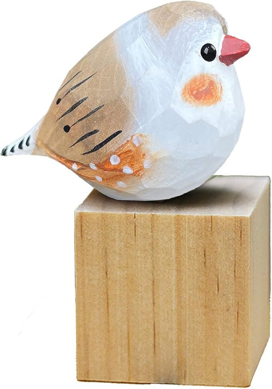 Bird Figurines Hand Carved Painted Wooden Statues for Home Decor, Gift for Bird Lovers,Housewarming, Birthday, Christmas, Anniversaries (NO.08-Brown Zebra Finch)