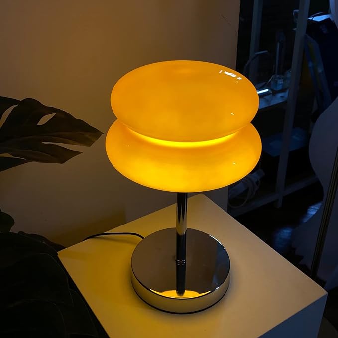 Meefad Contemporary Glass Table Lamp, Cute Bedside Lamp, Girl's Elegant Night Light for Bedroom Nightstand in Orange