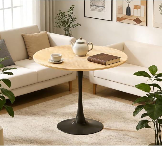 24" Round Tulip Dining Table, Mid-Century Modern Kitchen Table for 2-3 People, Small Space Bistro Table for Kitchen Living Room Balcony Office