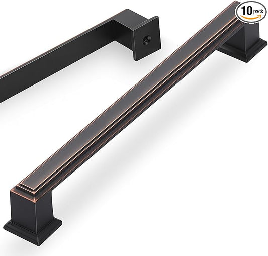 Lardmon 10 Pack 7.5 Inch(192mm) Hole Center Oil Rubbed Bronze Modern Cabinet Pulls Kitchen Cabinet Handles Kitchen Cabinet Hardware Timeless Drawer Pulls for Dresser Cupboard Wardrobe, ORB(7.5x10)