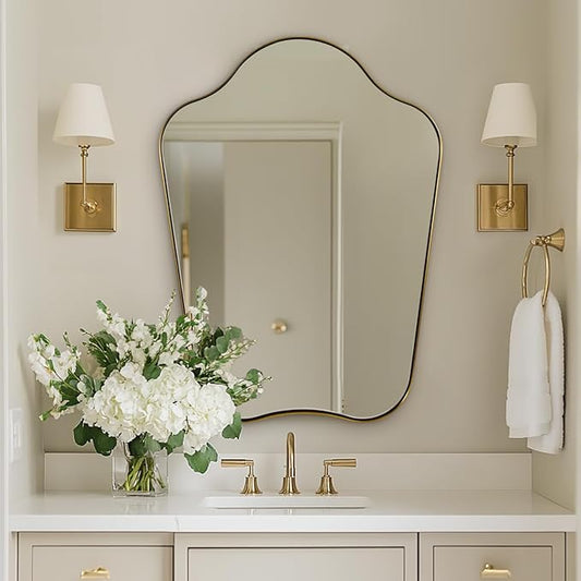 ANDY STAR 24x32 Gold Mirror, Brushed Brass Scalloped Mirror with Curved Design, Irregular Wall Mirror for Bathroom, Vanity, Powder Room, Stainless Steel Frame, Anti-Rust