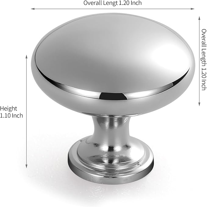 Lardmon 10 Pack Polished Chrome Round Cabinet Knobs 1.2 Inch(30.5mm) Dia. Drawer Knobs Modern Single Hole Cabinet Pulls Solid Kitchen Knobs Cabinet Handles Heavy Duty Kitchen Hardware for Dresser