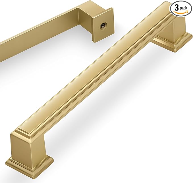 Lardmon 3 Pack 6.3 Inch(160mm) Hole Center Brushed Gold Modern Cabinet Pulls Kitchen Cabinet Handles Kitchen Cabinet Hardware Timeless Drawer Pulls for Dresser Cupboard Wardrobe, B-Gold(6.3x3)